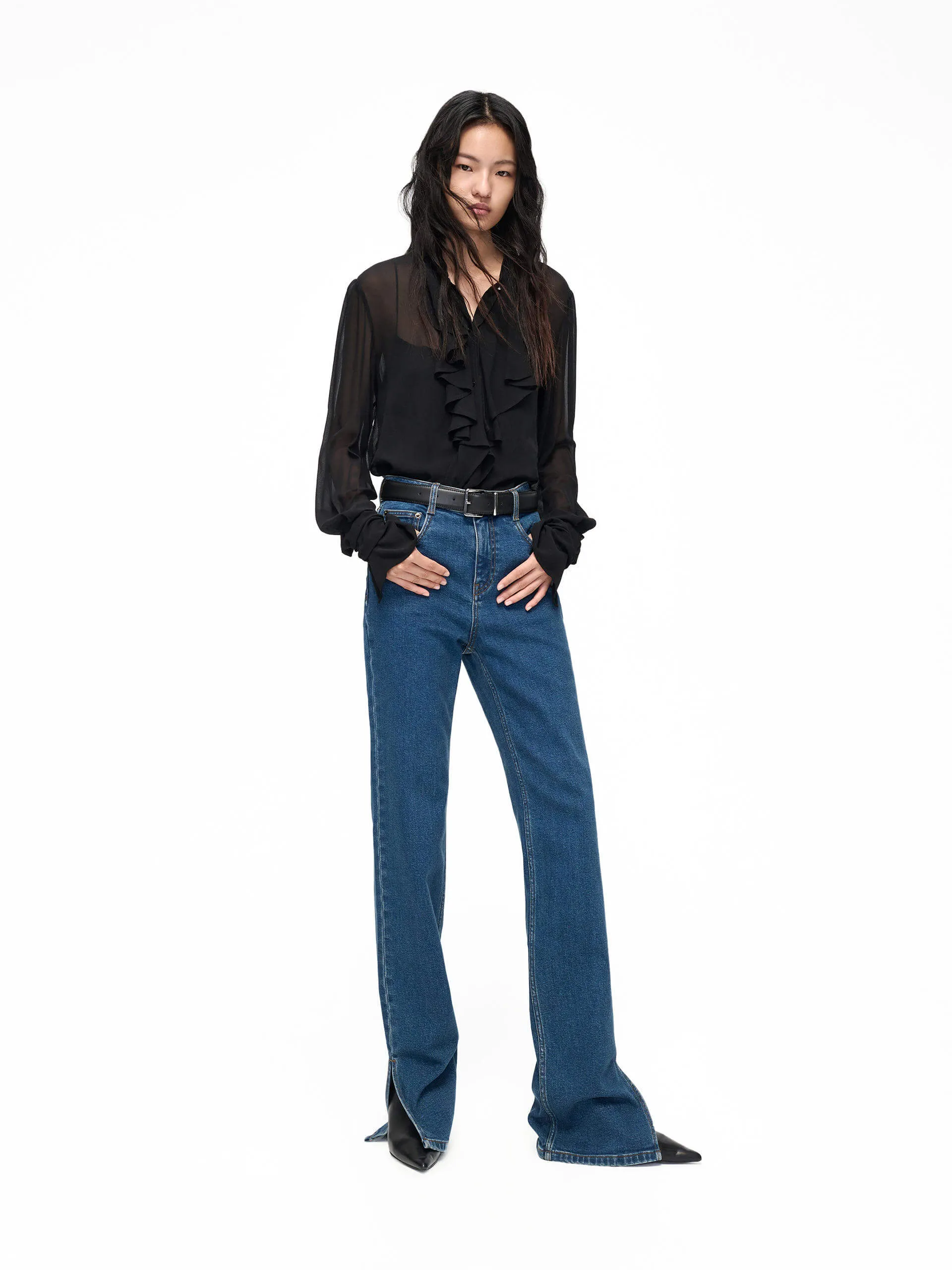 Side Slit Straight Jeans