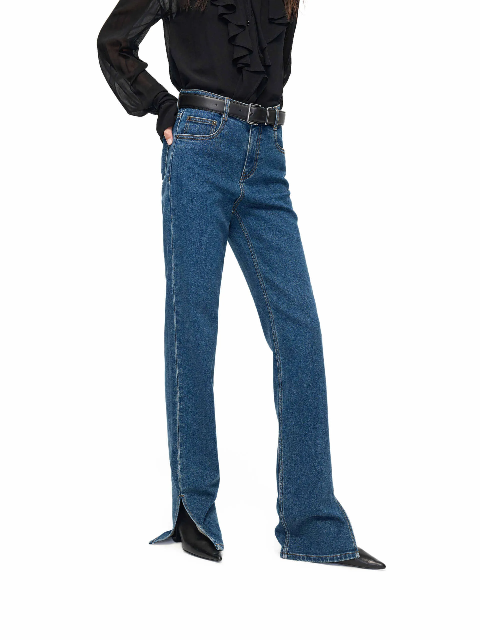 Side Slit Straight Jeans