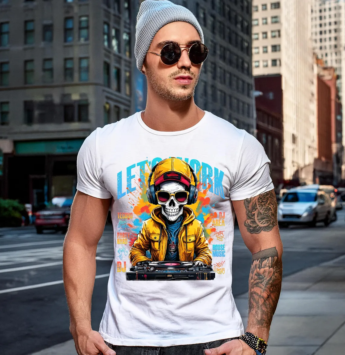 Skull DJ Let's Work Art Exclusive T-Shirts | GM TM
