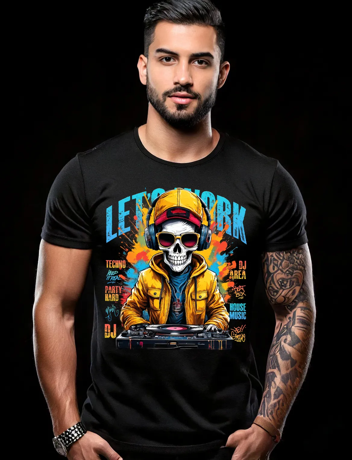 Skull DJ Let's Work Art Exclusive T-Shirts | GM TM