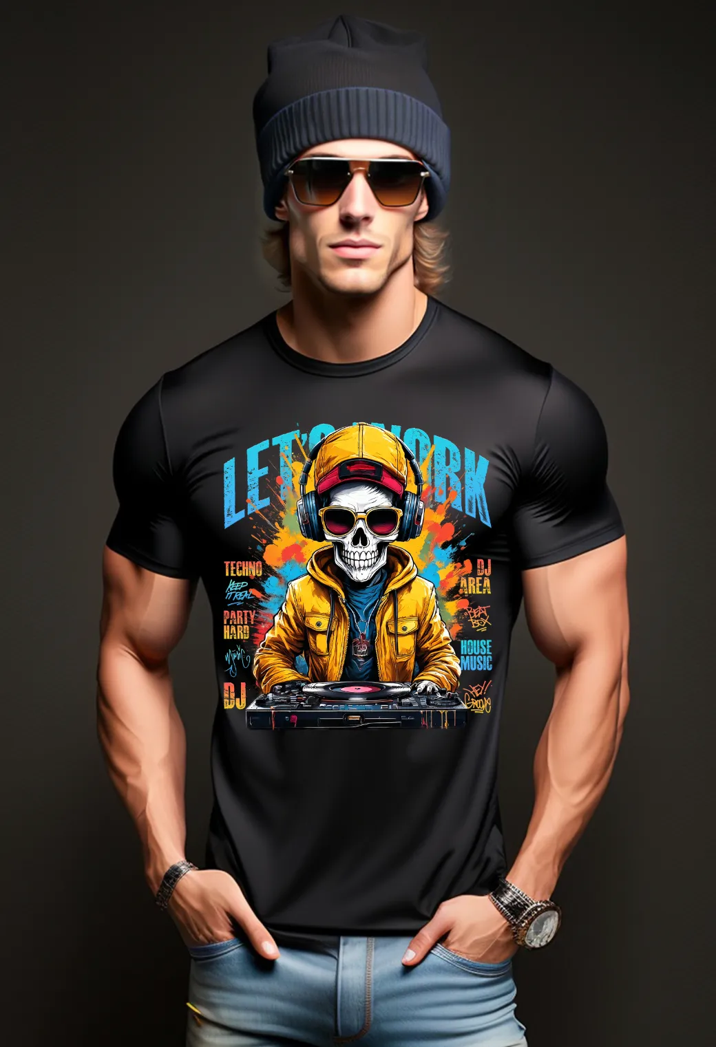 Skull DJ Let's Work Art Exclusive T-Shirts | GM TM