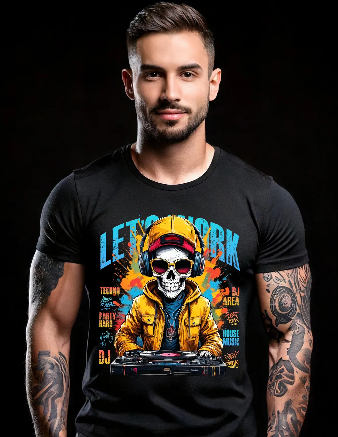 Skull DJ Let's Work Art Exclusive T-Shirts | GM TM