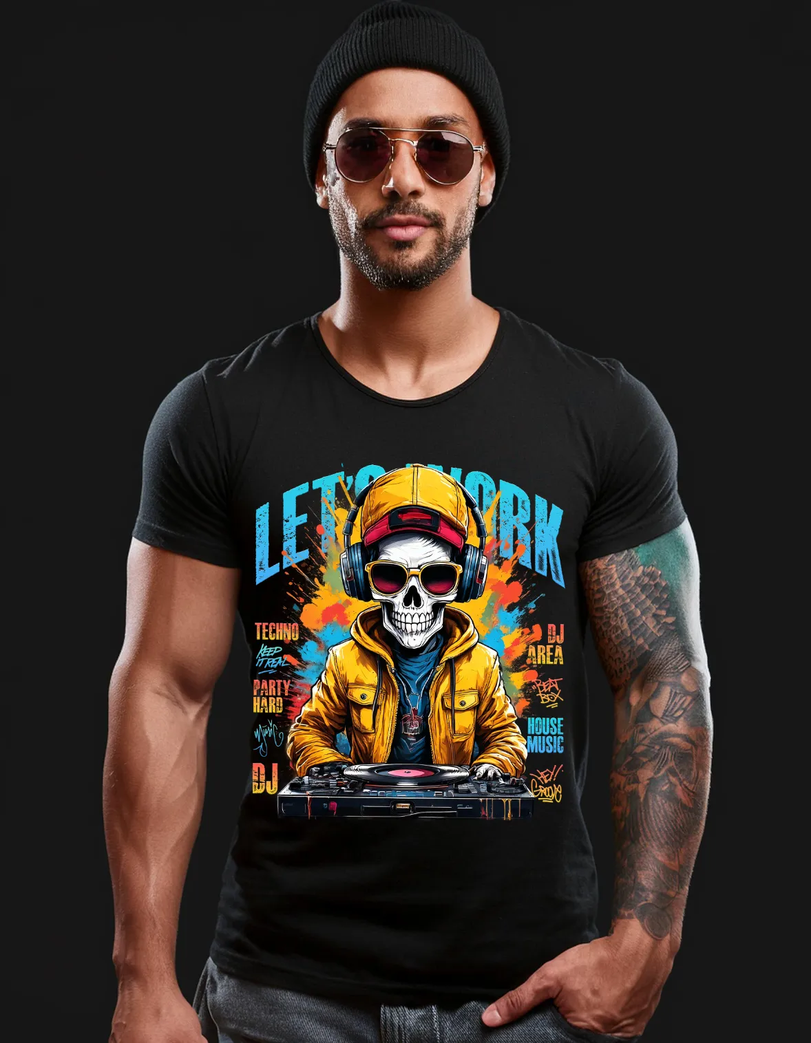 Skull DJ Let's Work Art Exclusive T-Shirts | GM TM