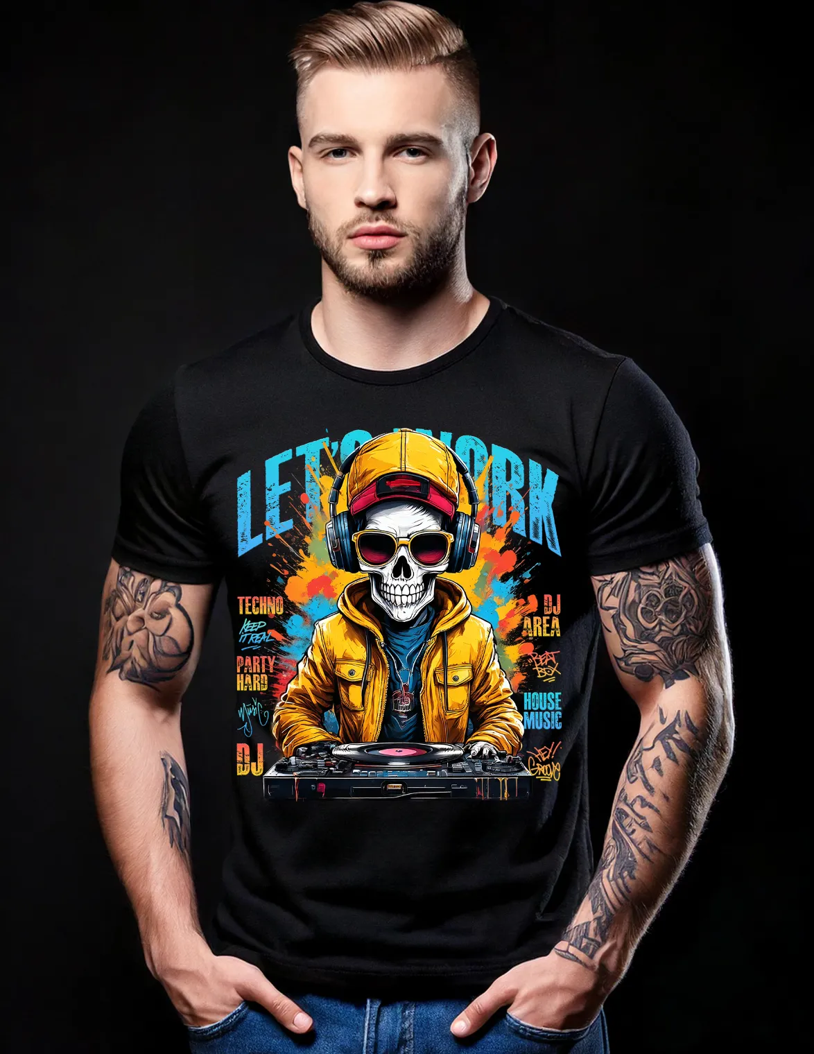Skull DJ Let's Work Art Exclusive T-Shirts | GM TM