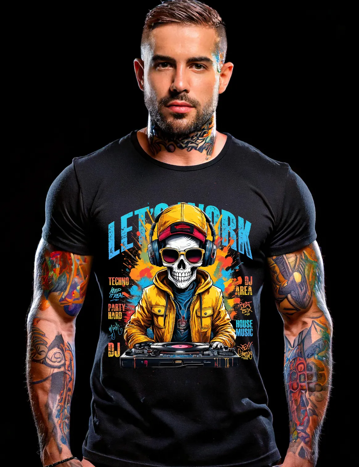 Skull DJ Let's Work Art Exclusive T-Shirts | GM TM
