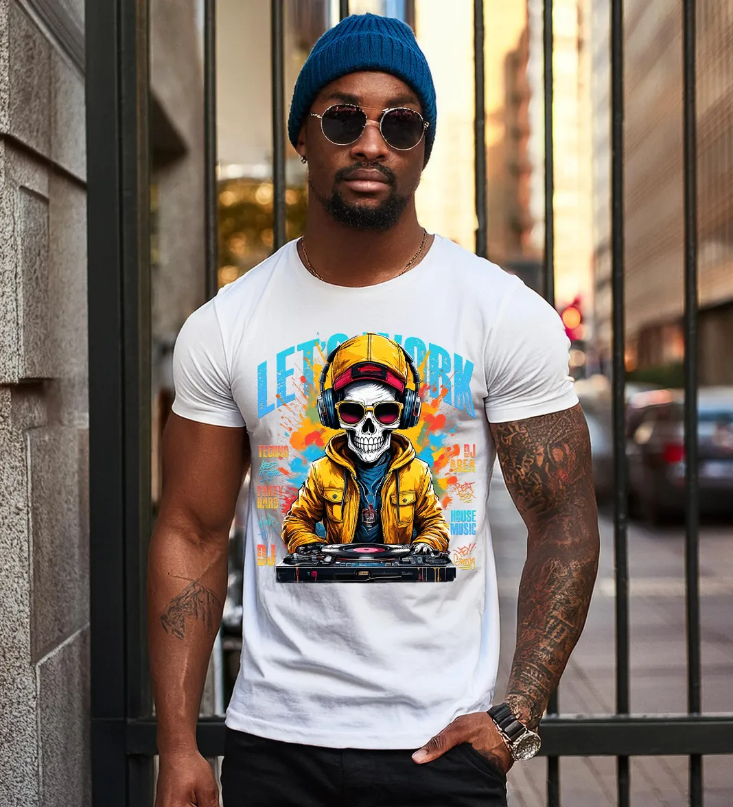 Skull DJ Let's Work Art Exclusive T-Shirts | GM TM