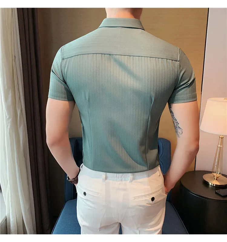 Striped Short Sleeve Slim Fit Formal Shirts