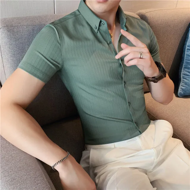 Striped Short Sleeve Slim Fit Formal Shirts