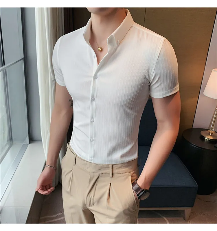Striped Short Sleeve Slim Fit Formal Shirts
