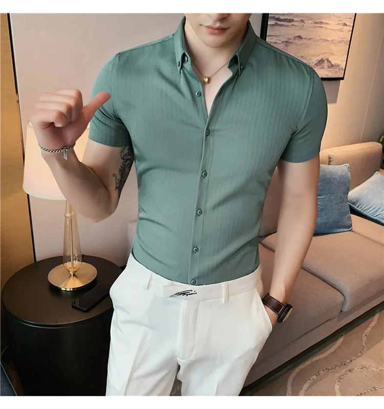 Striped Short Sleeve Slim Fit Formal Shirts