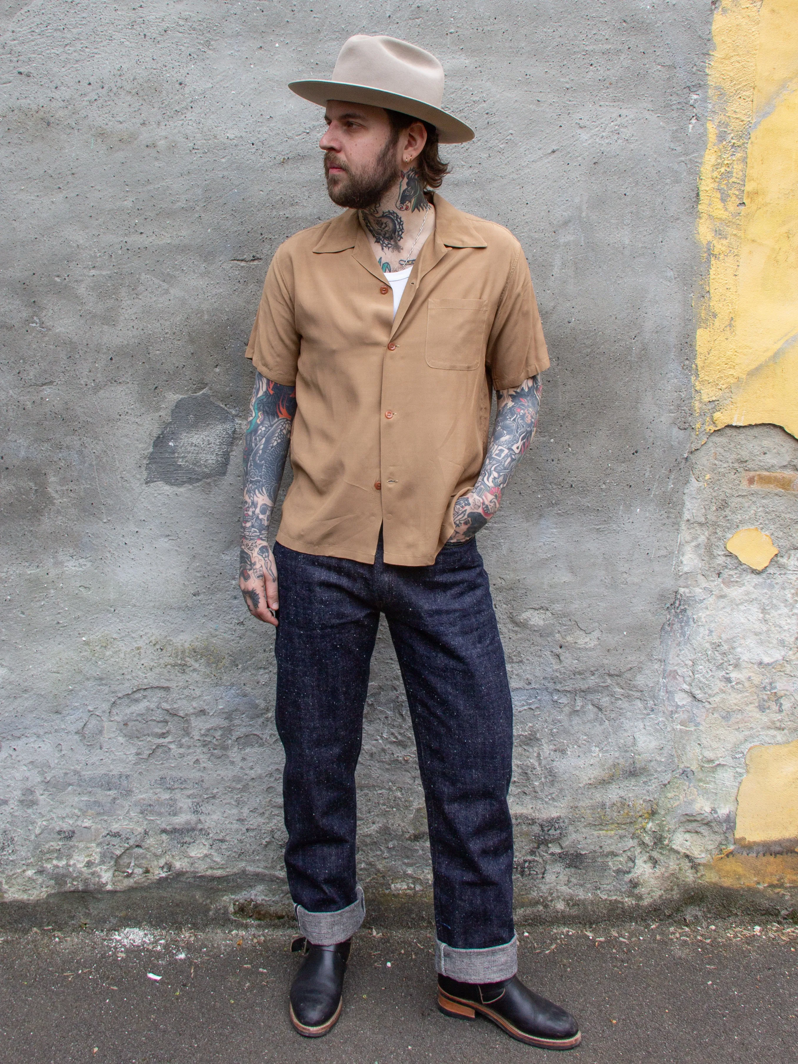 Style Eyes, Bowling Shirt, Plain Weave, Brown, SE39259