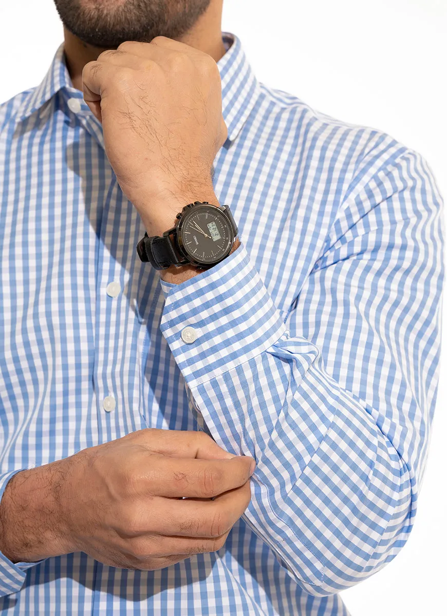 Supernova Blue Mini Checks Formal Shirt