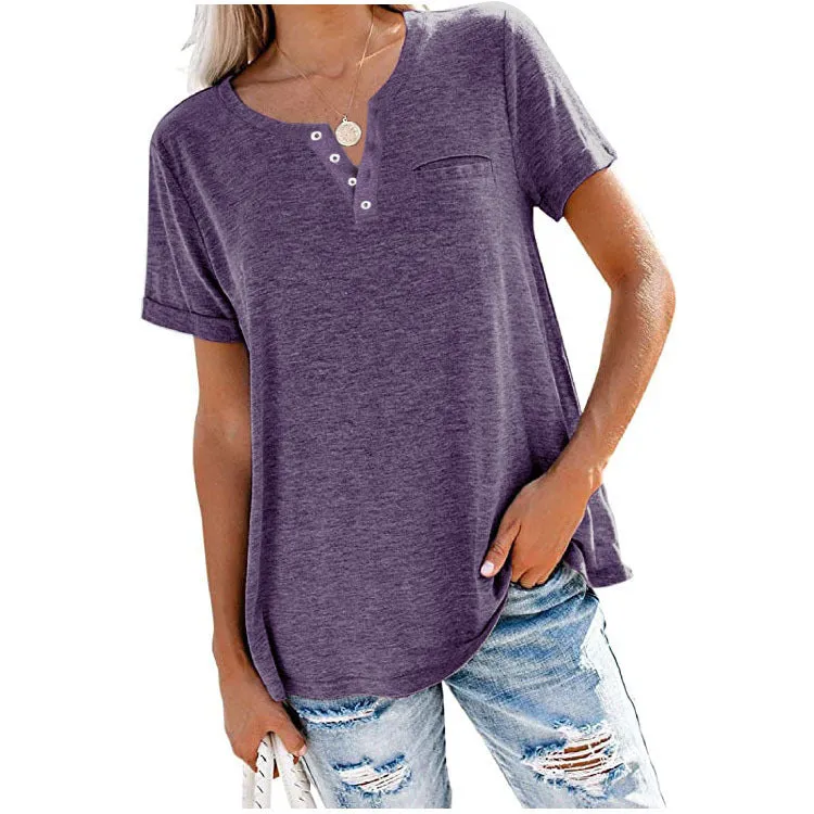 T-shirt met korte mouwen en zak in effen kleurmode