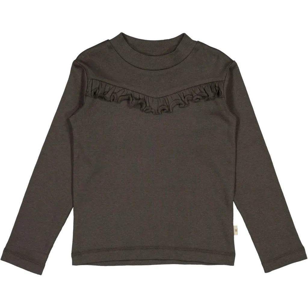 T-Shirt Rib Ruffle - black granite