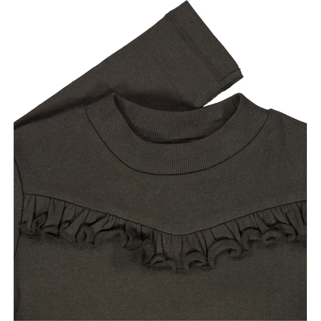 T-Shirt Rib Ruffle - black granite