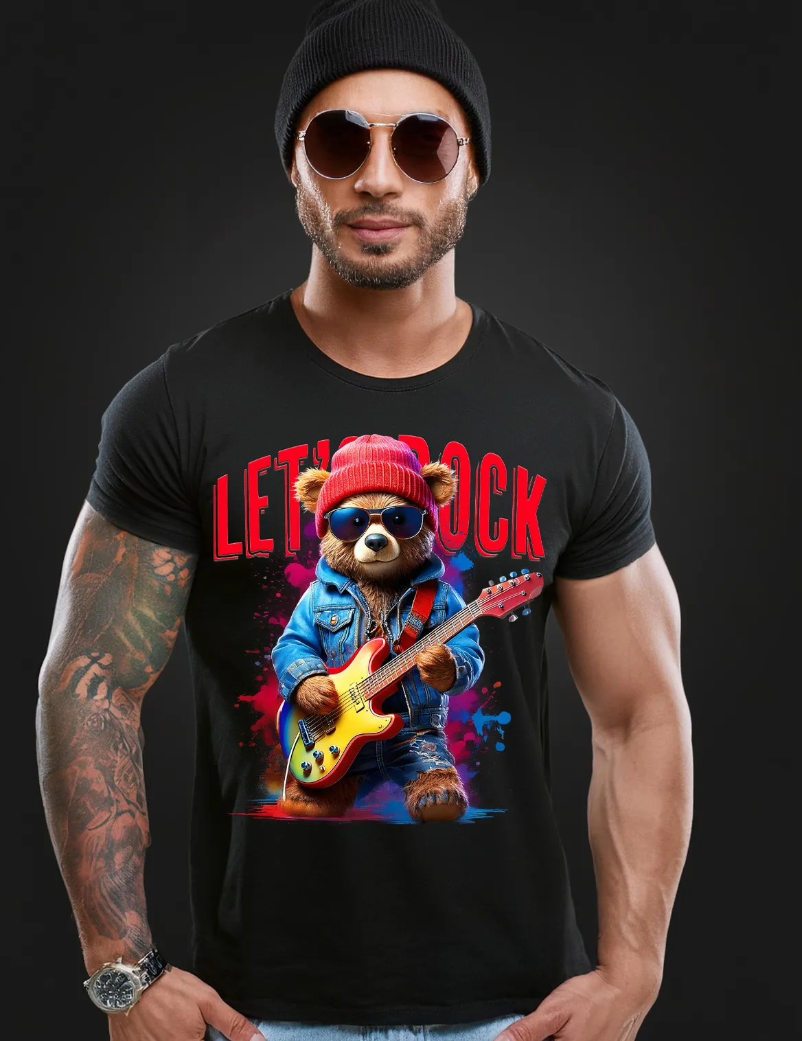 Teddy Guitar Let's Rock Art T-Shirts | GM Trademark