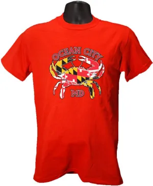 TSOC07R3 T-Shirt Crab with Flag Ocean City RED
