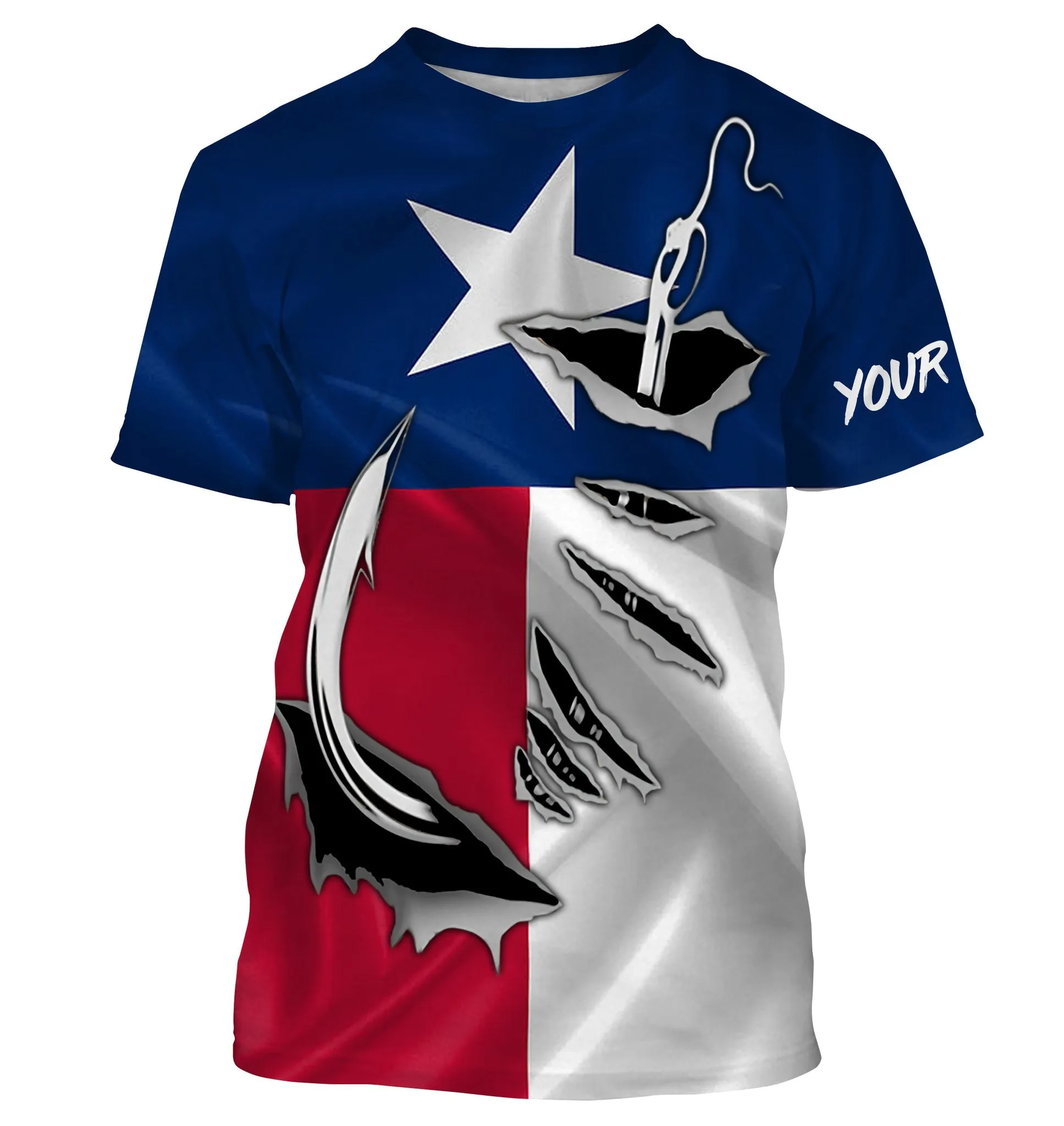 Tx Fishing 3D Fish Hook Texas Flag Custom Long Sleeves Shirts Personalized Fishing Apparel Gifts