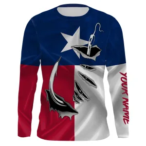 Tx Fishing 3D Fish Hook Texas Flag Custom Long Sleeves Shirts Personalized Fishing Apparel Gifts