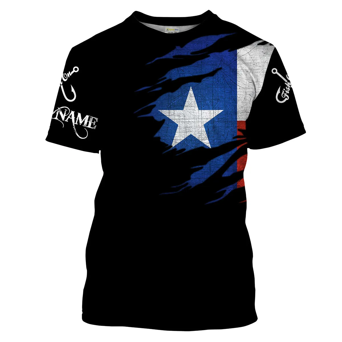 TX Fishing Fish On Black Texas Flag Customize Name 3D Long Sleeves Fishing Shirts
