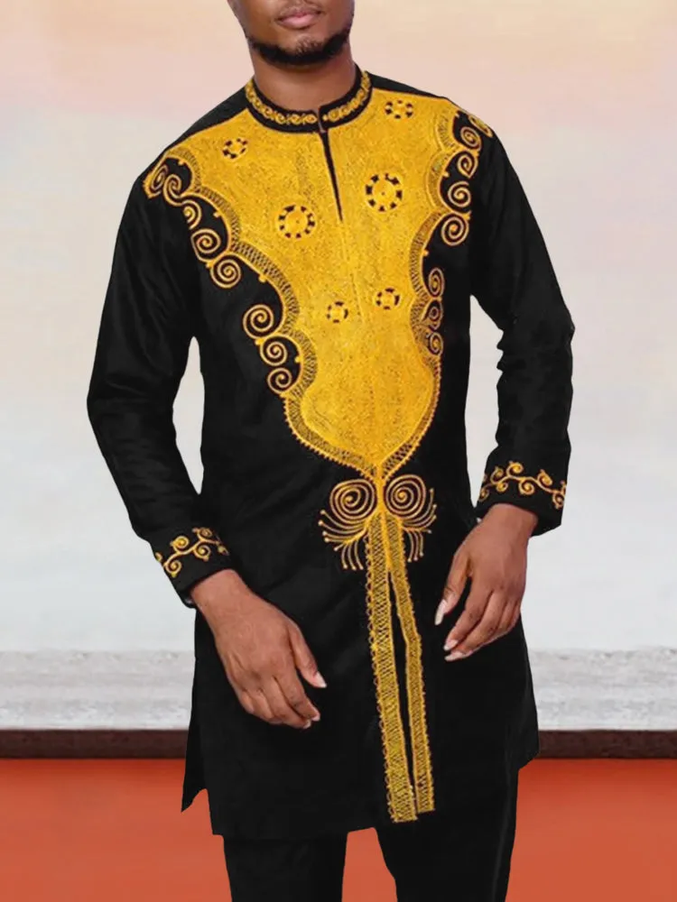 Vintage Style Casual Gold Print Mid-length Shirts