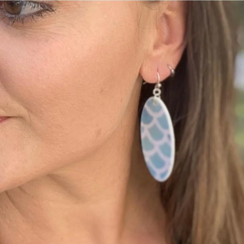 Watercolor Mermaid Scale Wood Earrings