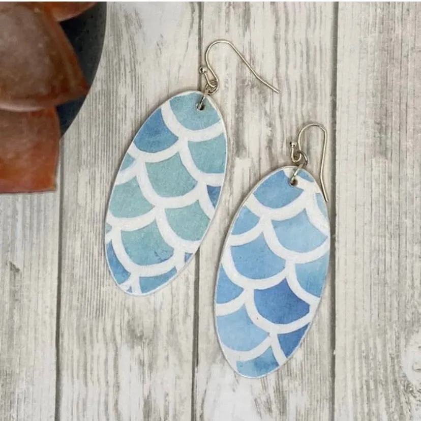Watercolor Mermaid Scale Wood Earrings