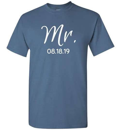 Wedding Style 2, Mr. with Date, Front Print T-Shirt, 12 Colors