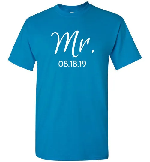 Wedding Style 2, Mr. with Date, Front Print T-Shirt, 12 Colors