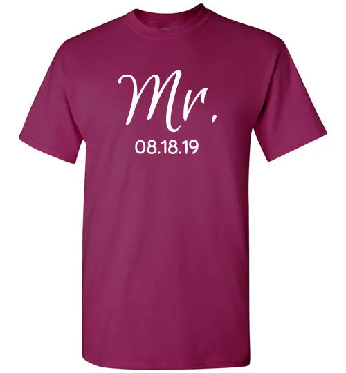 Wedding Style 2, Mr. with Date, Front Print T-Shirt, 12 Colors