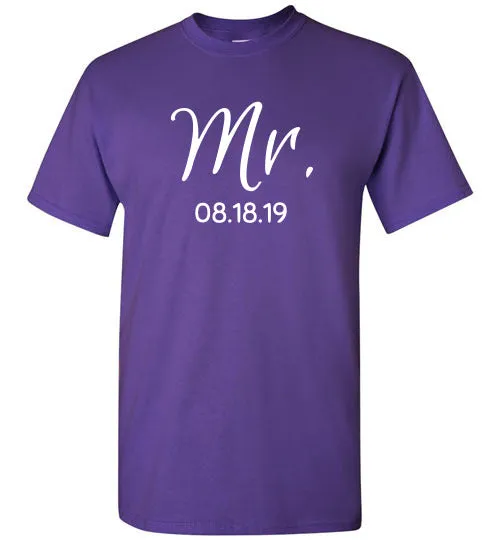 Wedding Style 2, Mr. with Date, Front Print T-Shirt, 12 Colors