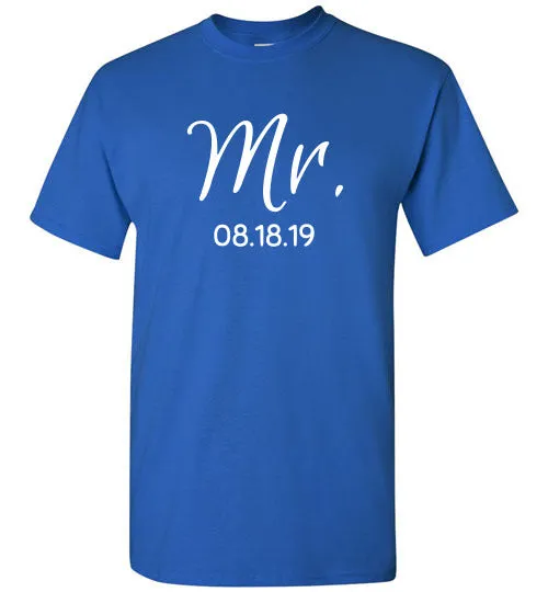 Wedding Style 2, Mr. with Date, Front Print T-Shirt, 12 Colors