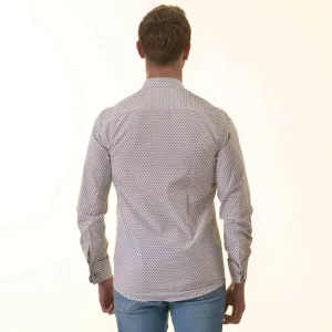 White Polka Dot Printed  Mens Slim Fit Designer Dress Shirt