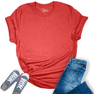 Womens Heather Red T Shirts Premium Casual Short Sleeve Shirts Oversized Tops