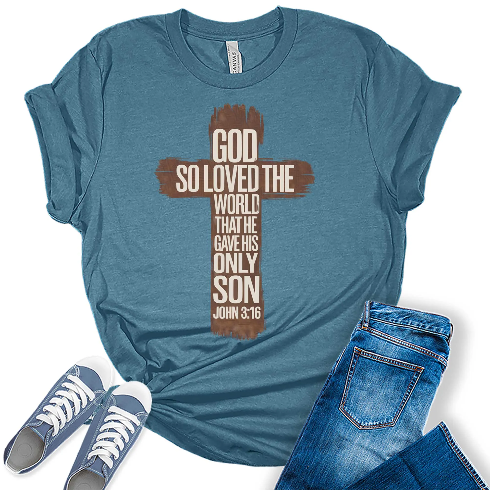 Women's John 3:16 Christian Cross Bible Graphic Tees