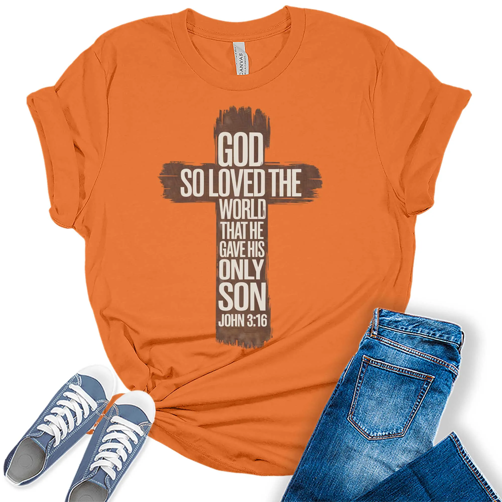 Women's John 3:16 Christian Cross Bible Graphic Tees