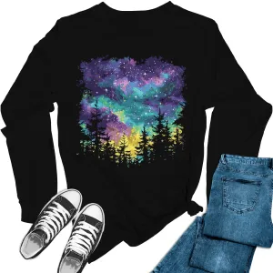 Women's Mardi Gras Night Sky Long Sleeve Graphic Tees