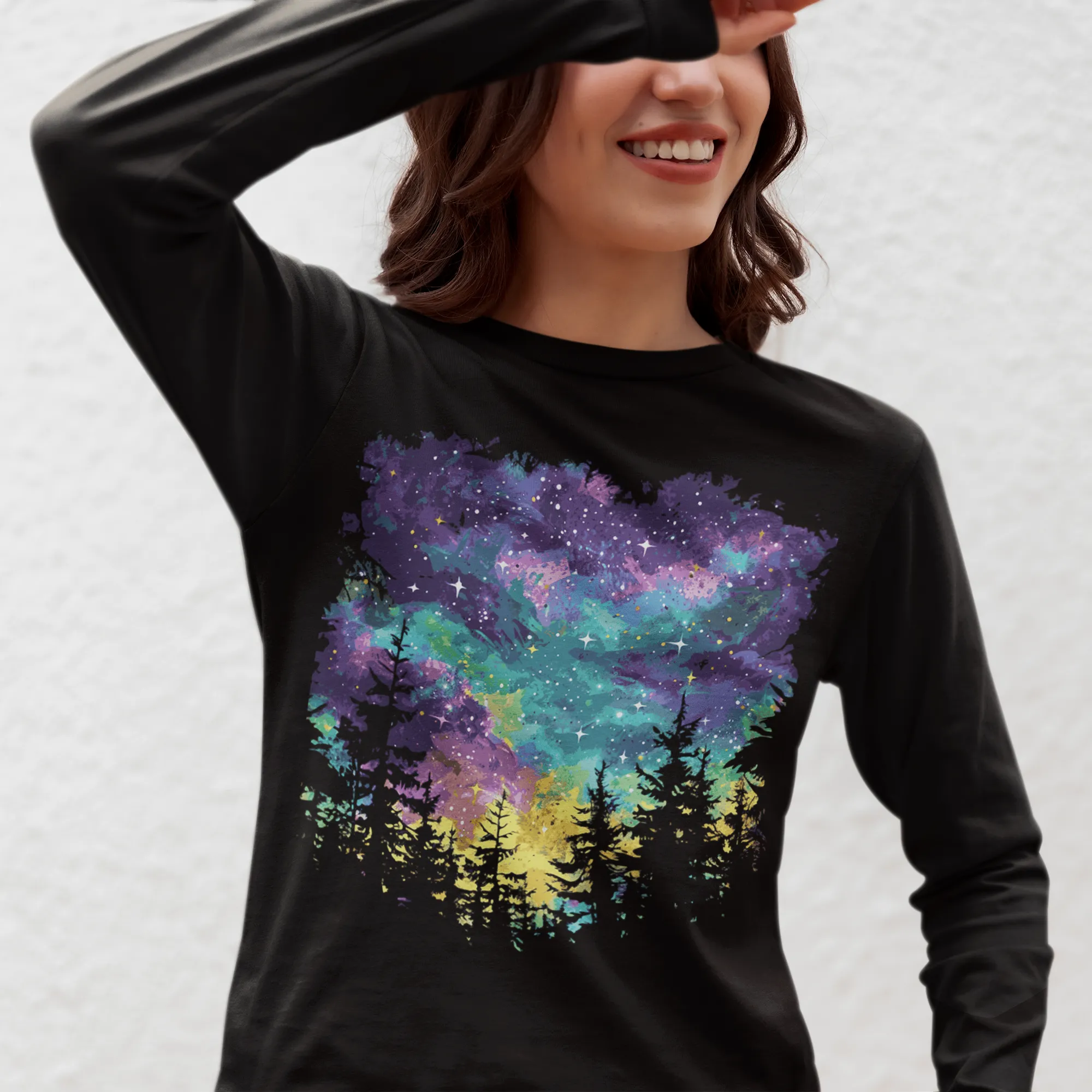 Women's Mardi Gras Night Sky Long Sleeve Graphic Tees