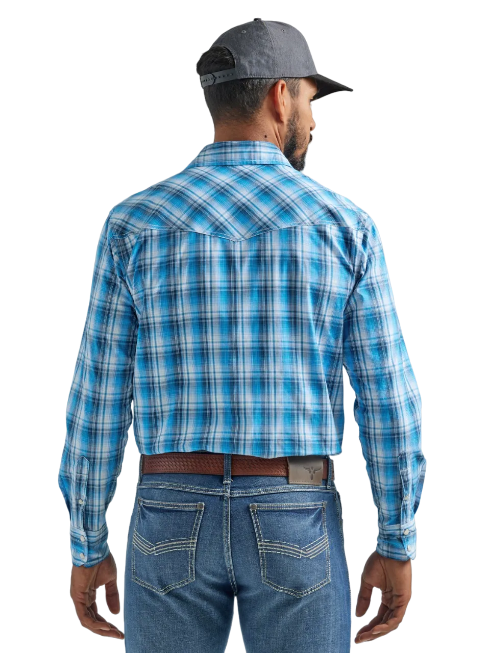 Wrangler Men's Long Sleeve Blue Plaid Western Shirt