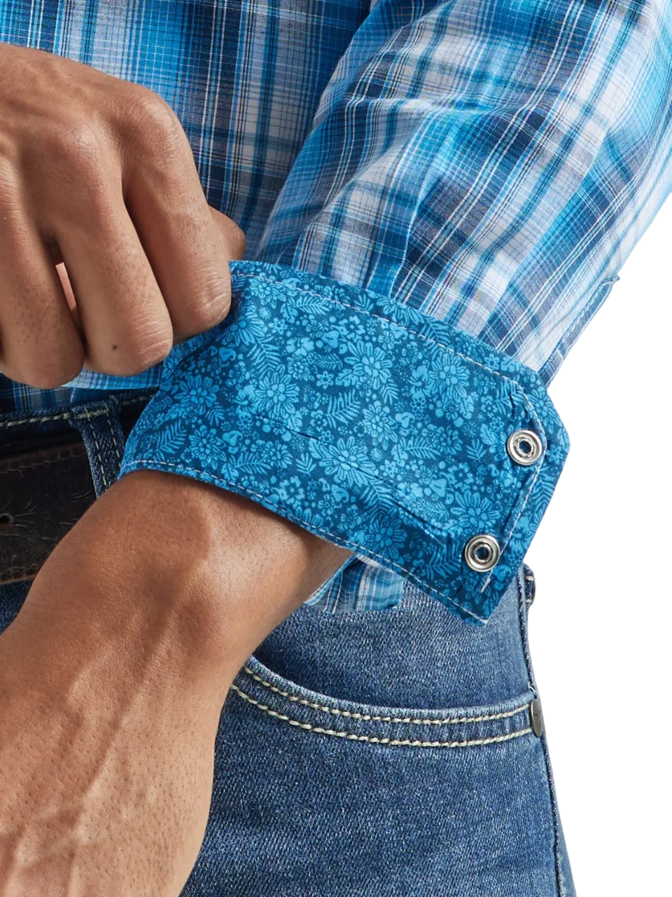 Wrangler Men's Long Sleeve Blue Plaid Western Shirt