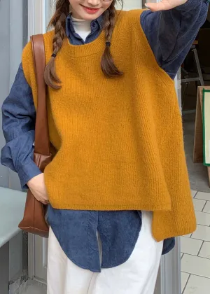 Yellow Two Piece Set Knit Vest   Corduroy shirts Spring