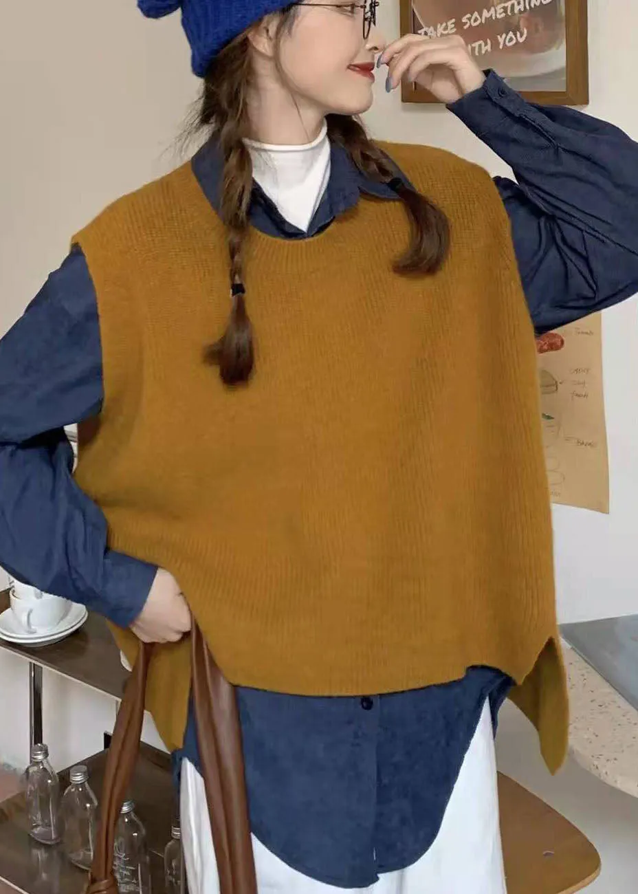 Yellow Two Piece Set Knit Vest   Corduroy shirts Spring