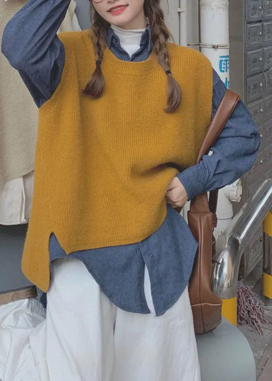 Yellow Two Piece Set Knit Vest   Corduroy shirts Spring